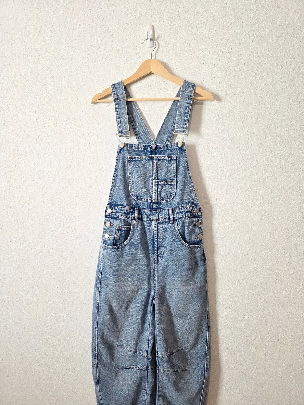 Barrel Leg Relaxed Denim Overalls S